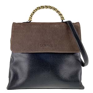 ロエベ ベラスケス ツイスト レザー ブラック ブラウン 2WAY ハンドバッグ