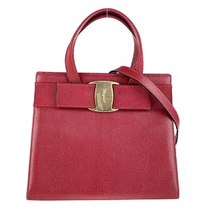 フェラガモ ヴァラ リボン レザー レッド 2WAY ハンドバッグ