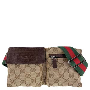 グッチ オールドグッチ シェリーライン GGキャンバス レザー ベージュ ブラウン ウエストバッグ