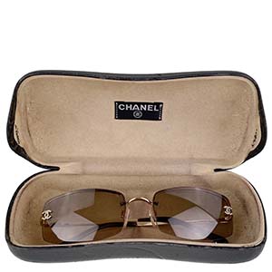 シャネル メタル ラインストーン ブラウン ゴールド リムレス サングラス
