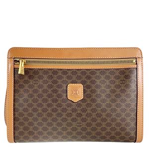 セリーヌ マカダム PVC レザー ブラウン クラッチバッグ