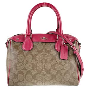 コーチ シグネチャー PVC レザー ベージュ ピンク 2WAY ハンドバッグ