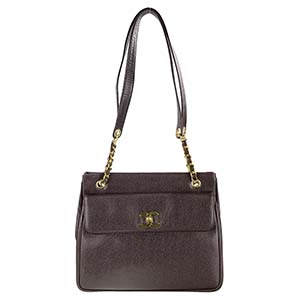 シャネル キャビアスキン CCロゴ ブラウン ショルダーバッグ