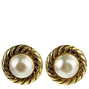 シャネル ゴールドメッキ フェイクパール ゴールド イヤリング