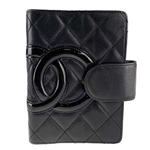 シャネル カンボンライン カーフスキン パテント ブラック 6穴 手帳カバー