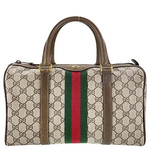 グッチ オールドグッチ シェリーライン PVC レザー ベージュ ブラウン ボストンバッグ