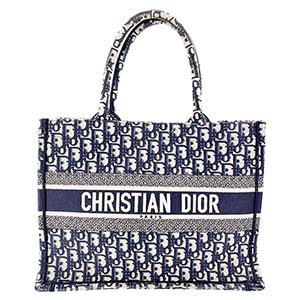 ディオール ブックトート ミディアム オブリーク エンブロイダリー キャンバス ブルー トートバッグ