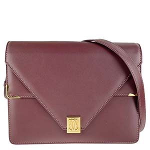 カルティエ マストライン レザー ボルドー ショルダーバッグ