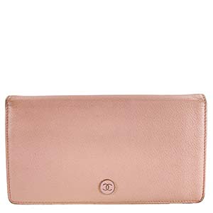 シャネル キャビアスキン ココボタン ピンク 二つ折り 長財布