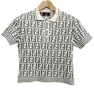 フェンディ サマーニット コットン アイボリー グレー セットアップ ポロシャツ