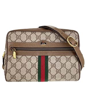 グッチ オールドグッチ シェリーライン PVC レザー ベージュ ブラウン ショルダーバッグ