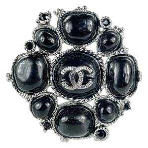 シャネル  CCロゴ メタル カラーストーン ブラック シルバー ブローチ