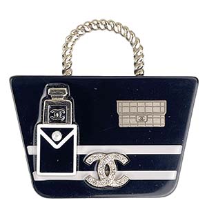 シャネル CCロゴ 香水瓶 メタル プラスチック ラインストーン ブラック ブローチ