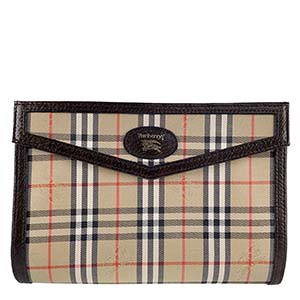 バーバリー ノバチェック キャンバス レザー ベージュ ブラウン ポーチ クラッチバッグ