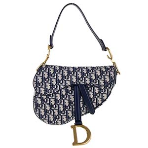 ディオール サドルバッグ トロッター キャンバス レザー ネイビー ハンドバッグ