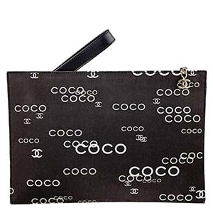 シャネル CCロゴ キャンバス レザー ブラック クラッチバッグ