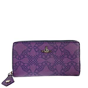 ヴィヴィアン・ウエストウッド ロゴマニア レザー パープル ラウンドファスナー 長財布