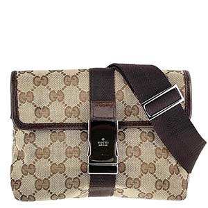 グッチ GGキャンバス キャンバス レザー ベージュ ブラウン ウエストバッグ
