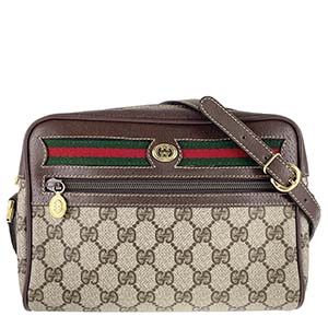 グッチ オールドグッチ シェリーライン PVC レザー ベージュ ブラウン ショルダーバッグ