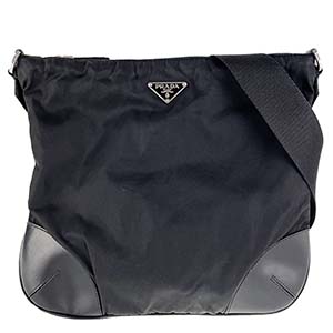 プラダ ナイロン キャンバス レザー ブラック ショルダーバッグ