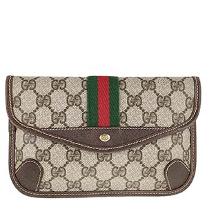 グッチ オールドグッチ シェリーライン PVC レザー ベージュ ブラウン ポーチ