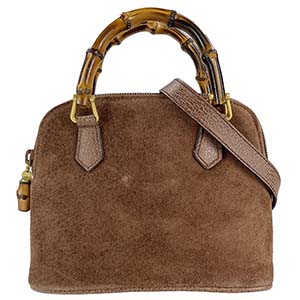 グッチ バンブー スエード レザー ブラウン 2WAY ハンドバッグ