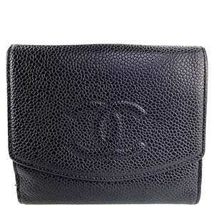 シャネル キャビアスキン CCロゴ ブラック 二つ折り 財布