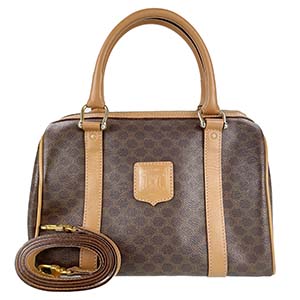 セリーヌ マカダム PVC レザー ブラウン ハンドバッグ