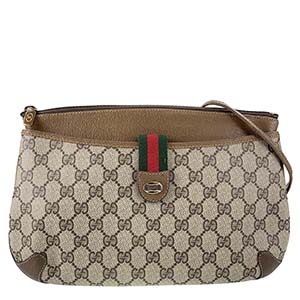 グッチ オールドグッチ シェリーライン PVC ベージュ ブラウン ショルダーバッグ