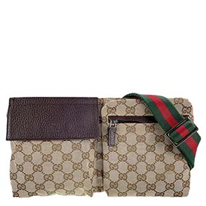 グッチ オールドグッチ シェリーライン GGキャンバス レザー ベージュ ブラウン ウエストバッグ
