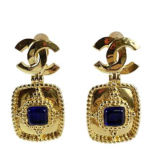 シャネル CCロゴ ゴールドメッキ カラーストーン ゴールド ネイビー イヤリング