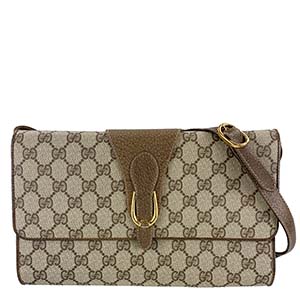 グッチ GGキャンバス キャンバス レザー ベージュ ブラウン ショルダーバッグ