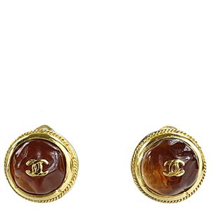 シャネル グリポア CCロゴ ゴールドメッキ ガラス ゴールド ワインレッド イヤリング