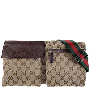 グッチ オールドグッチ シェリーライン GGキャンバス レザー ベージュ ブラウン ウエストバッグ