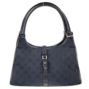 グッチ ジャッキー GGキャンバス キャンバス レザー ブラック ハンドバッグ