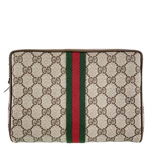 グッチ オールドグッチ シェリーライン PVC レザー ベージュ ブラウン セカンドバッグ