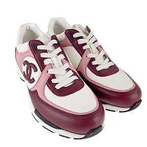 シャネル CCロゴ カーフスキン スエード レッド ピンク ホワイト スニーカー