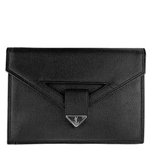 サンローラン ロゴプレート レザー ブラック クラッチバッグ