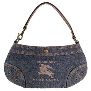 バーバリー ブルーレーベル デニム レザー ブルー ブラウン ポーチ ハンドバッグ