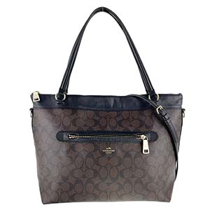 コーチ シグネチャー PVC レザー ダークブラウン 2WAYトートバッグ