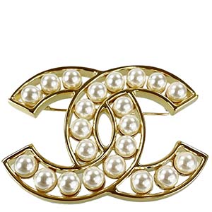 シャネル CCロゴ ゴールドメッキ フェイクパール ゴールド ブローチ