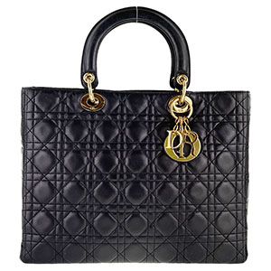 ディオール レディディオール カナージュ ラージ ラムスキン ブラック ハンドバッグ