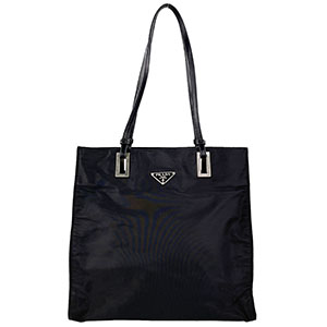 プラダ ナイロン キャンバス レザー ブラック トートバッグ