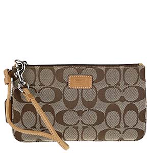コーチ シグネチャー キャンバス レザー ベージュ ブラウン ポーチ