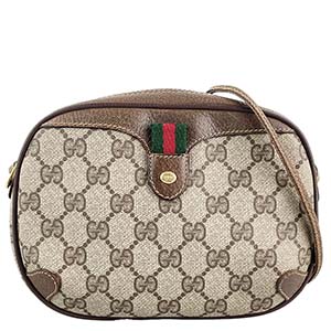 グッチ オールドグッチ シェリーライン PVC レザー ベージュ ブラウン ショルダーバッグ