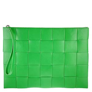 ボッテガ・ヴェネタ カセット レザー グリーン ポーチ クラッチバッグ