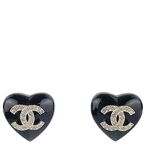 シャネル CCロゴ ハート レジン ラインストーン ブラック ピアス