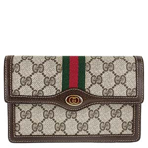 グッチ オールドグッチ シェリーライン PVC レザー ベージュ ブラウン セカンドバッグ