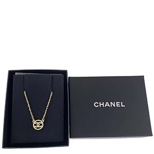 シャネル CCロゴ ゴールドメッキ ラインストーン ゴールド ペンダント ネックレス