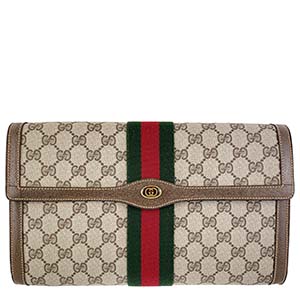 グッチ オールドグッチ シェリーライン PVC レザー ベージュ ブラウン セカンドバッグ